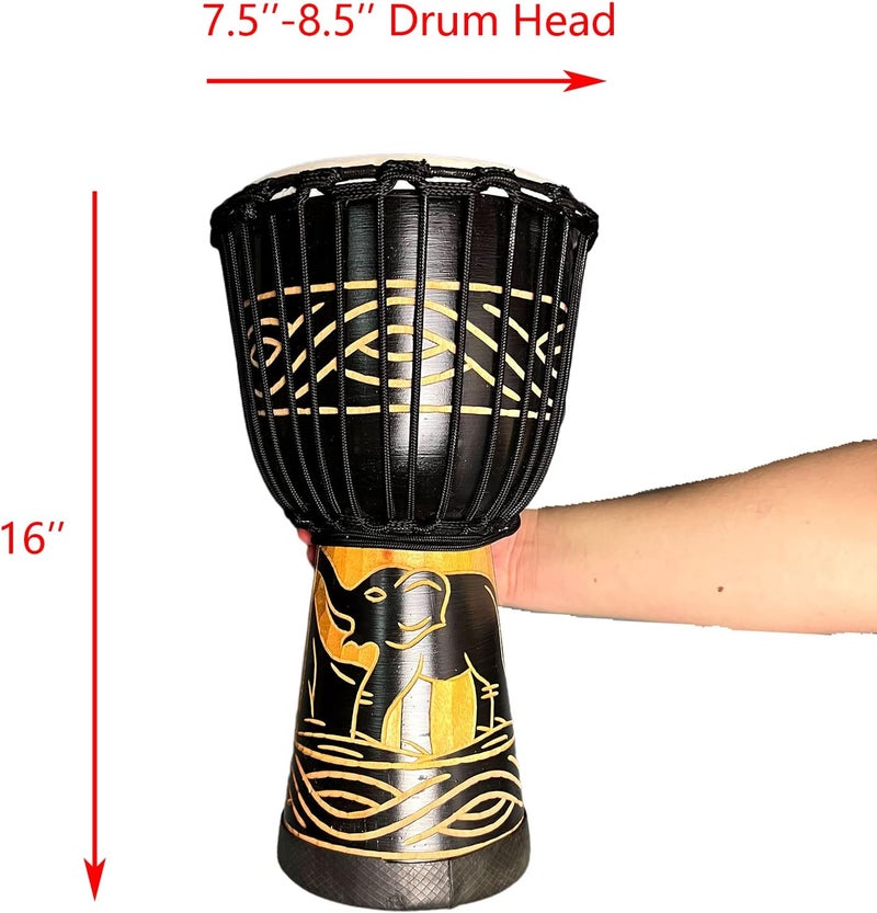 SIPSOCE Djembe Drum 8'' Hand Drum Musical Instrument African Drumk, Bongo (Black elephant) - Image 3